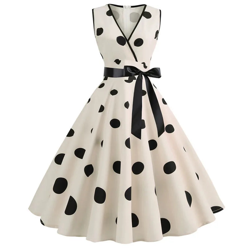 Woman Retro Dresses Audrey Hepburn 1950s 60s Rockabilly Polka Dot Bow Pinup Ball Grown Party Robe  Vestidos