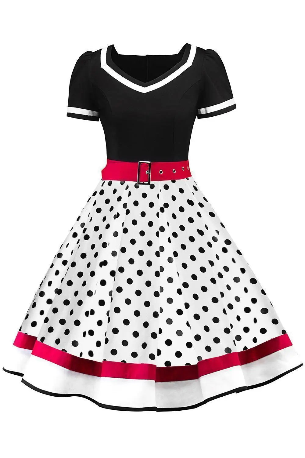 2024 New Vintage Polka Dot Print Dress Retro Rockabilly Robe Femme Women V-Neck A-Lined Swing Hepburn Pin Up 50s Party Vestidos