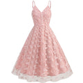 Pink Summer Dress Women V Neck Vintage Robe Elegant Retro Pin Up Party Office Spaghetti Strap Mesh Rockabilly Midi Dresses