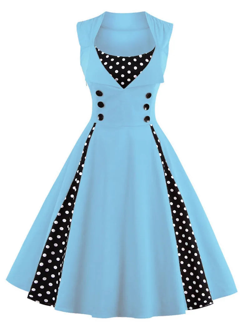 5XL Women Robe Retro Vintage Dress Rockabilly Patchwork Big Swing Pin Up Party Dresses Elegant Tunic Vestidos Casual