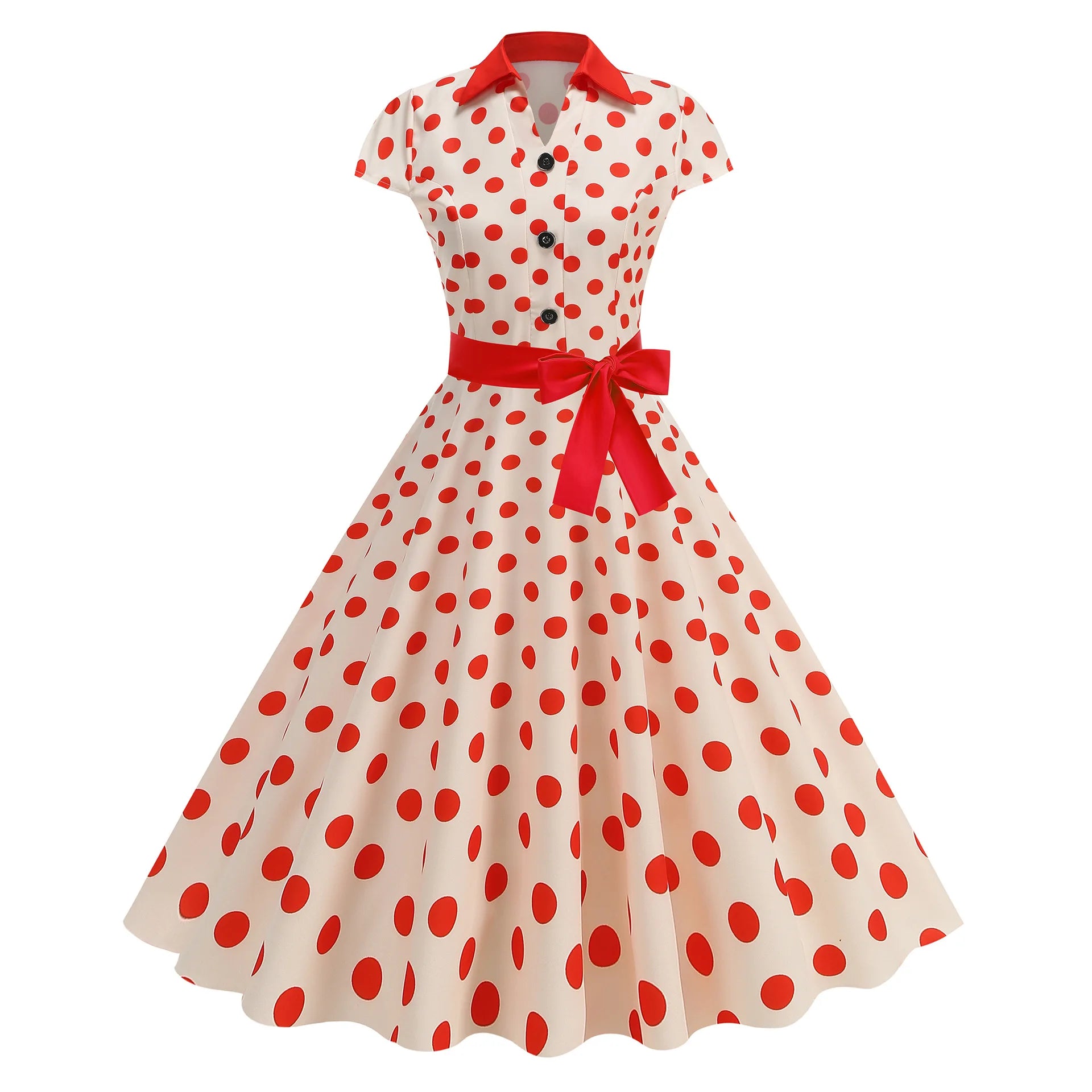 Polka Dot Summer Dress 2025 Women Hepburn Vintage Rockabilly Pin Up Dress Robe Femme Belted Casual Retro Elegant Party Sundress
