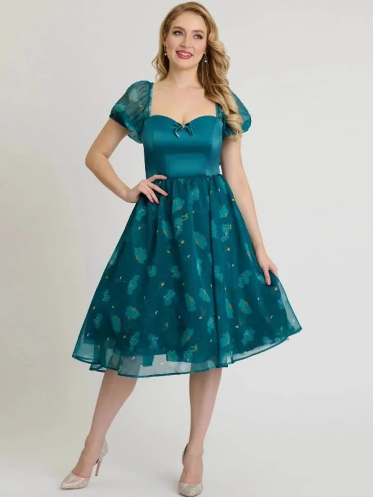 Women Spring Summer Pin Up Casual Party Dress 2026 Retro Robe 60s 50s Vintage Rockabilly 1960s 1950s Swing Dress Vestidos