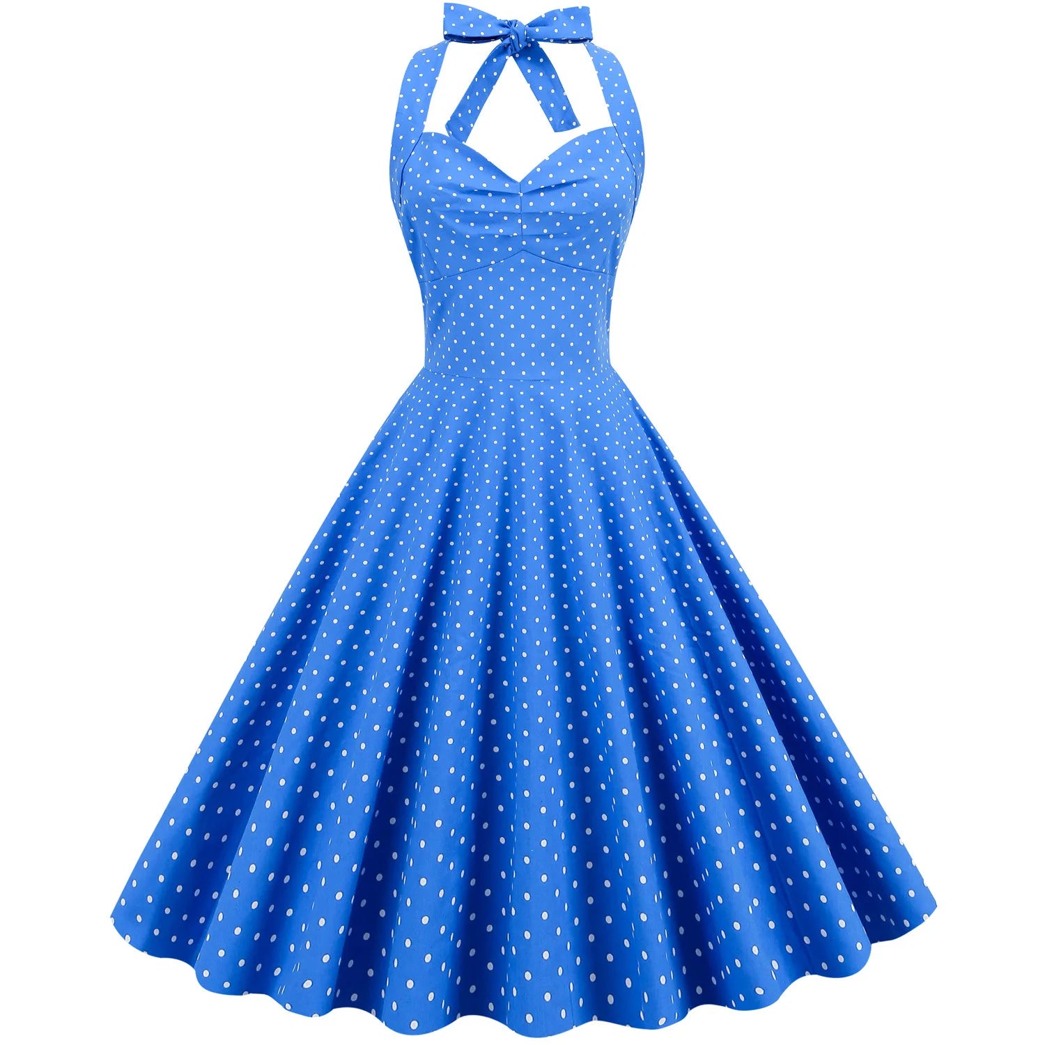 Polka Dot Hepburn Style 50s 60s Vintage Dress A-Line Backless Halter Pin Up Rockabilly Dress Women Summer Retro Party Vestidos