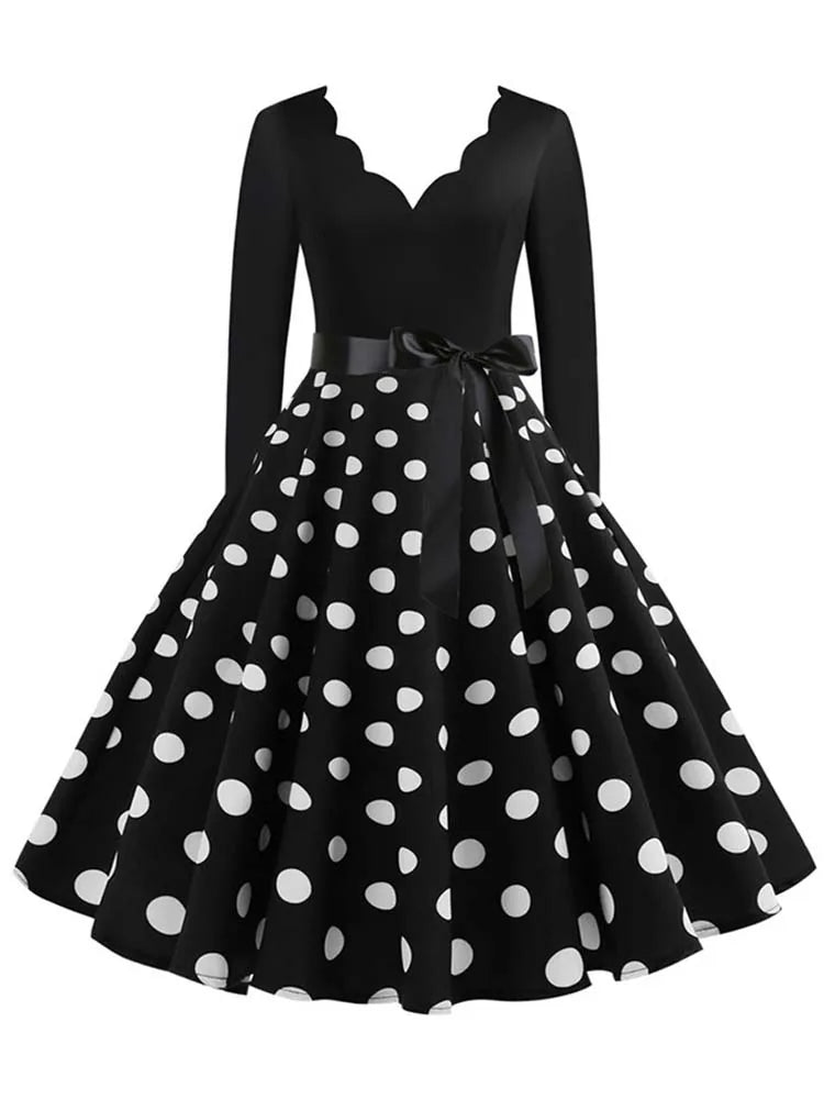 Women Long Sleeve Winter Vintage Dresses Sexy Black Music Note Print V-neck Rockabilly Pin up Party Dress Vestidos Plus size