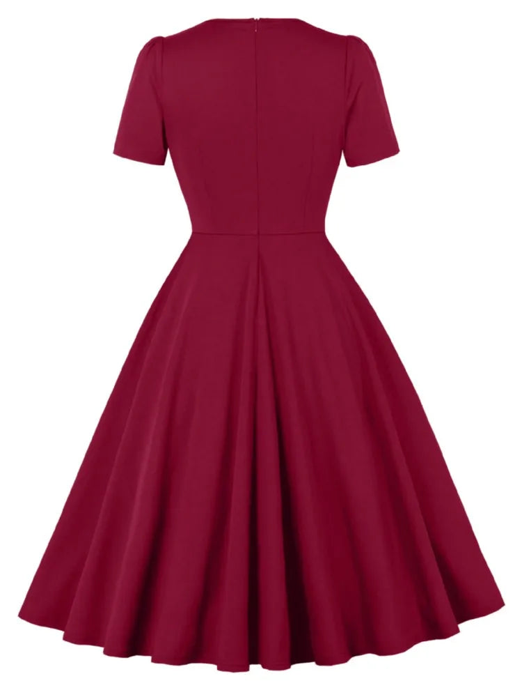 Women Summer Pin Up Casual Party Dress Short Sleeve Retro Robe 60s 50s Vintage Rockabilly 1960s 1950s Swing Dress Vestidos