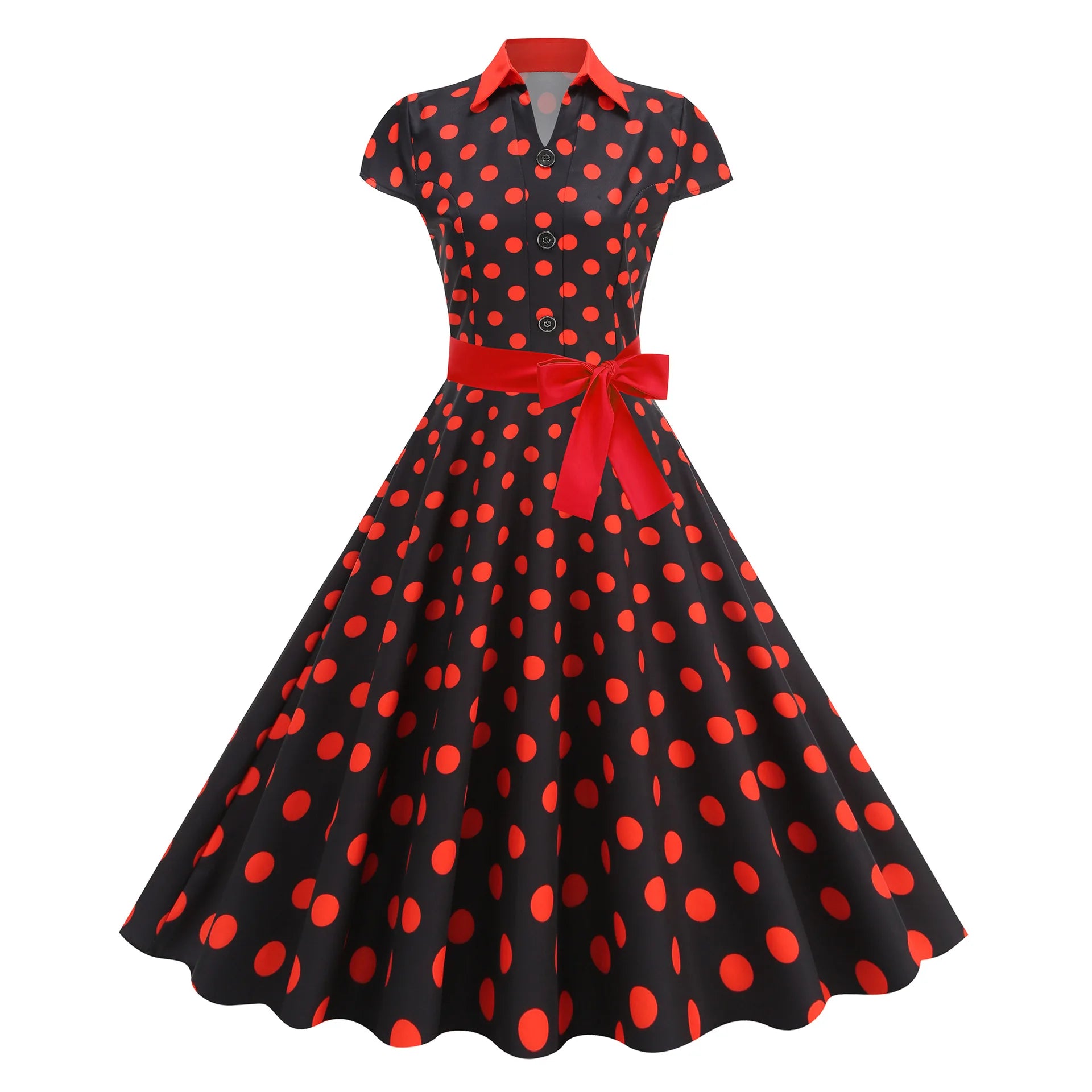 Polka Dot Summer Dress 2025 Women Hepburn Vintage Rockabilly Pin Up Dress Robe Femme Belted Casual Retro Elegant Party Sundress