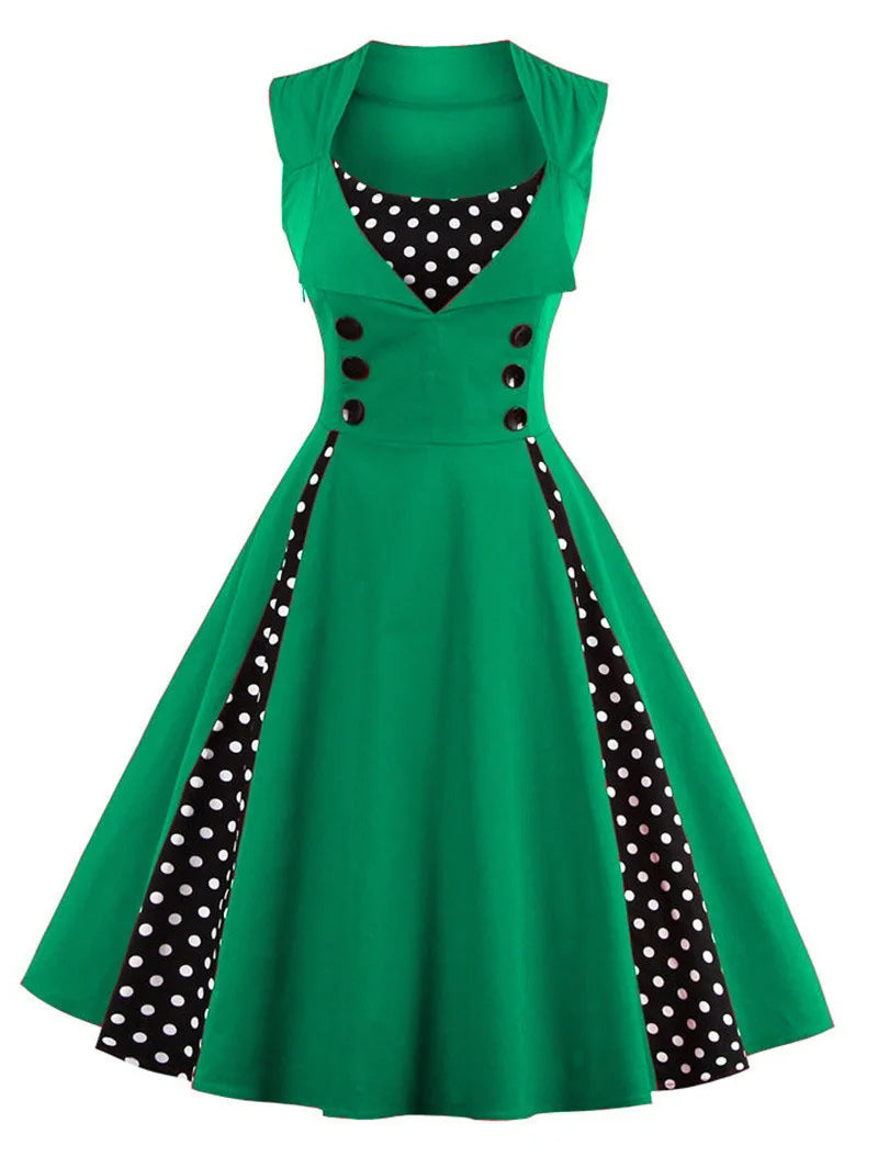 5XL Women Robe Retro Vintage Dress Rockabilly Patchwork Big Swing Pin Up Party Dresses Elegant Tunic Vestidos Casual