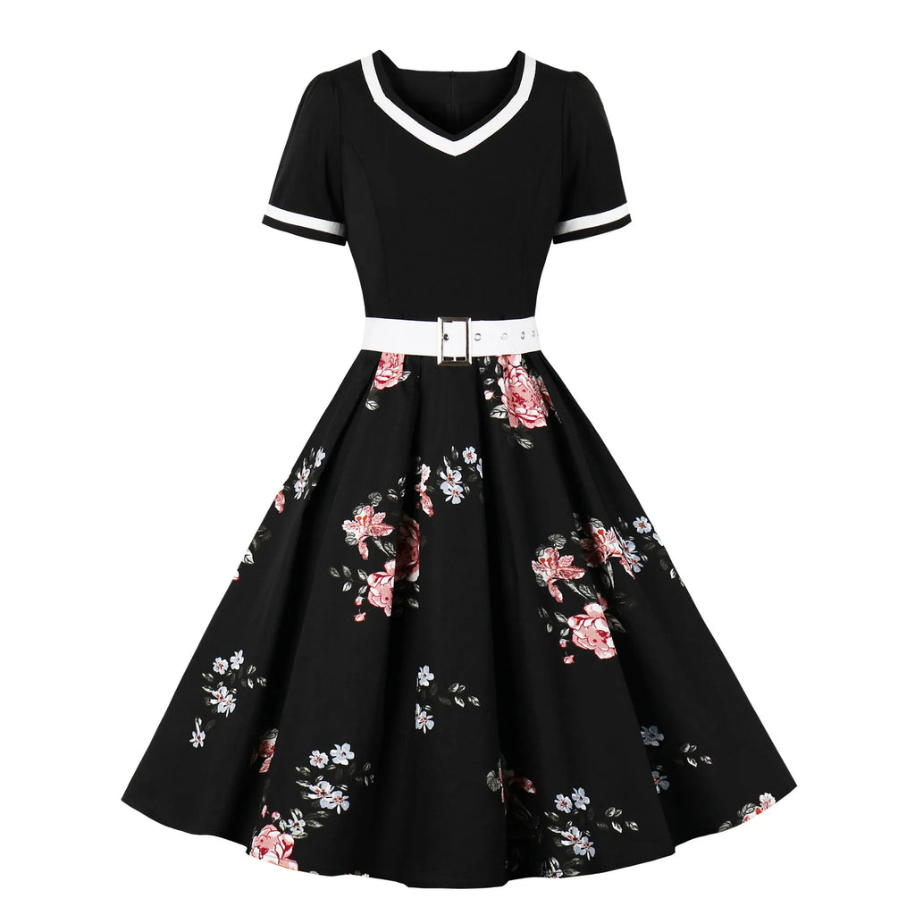 2024 New Vintage Polka Dot Print Dress Retro Rockabilly Robe Femme Women V-Neck A-Lined Swing Hepburn Pin Up 50s Party Vestidos