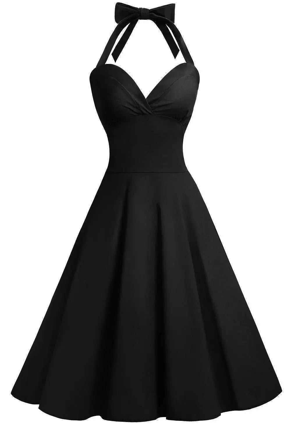 BABYONLINE 50s Audrey Hepburn Halter Dress for Women Vintage Tie Button Swing Dresses Pinup Rockabilly Cocktail Party Dress