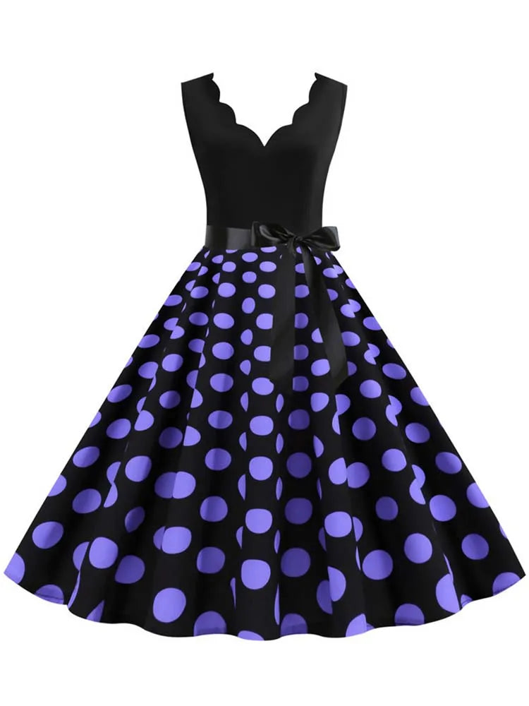 Black Dot Summer Dress Women Pinup Elegant Vintage Party Dress Casual Office Tank Sleevelss A Line Vestidos