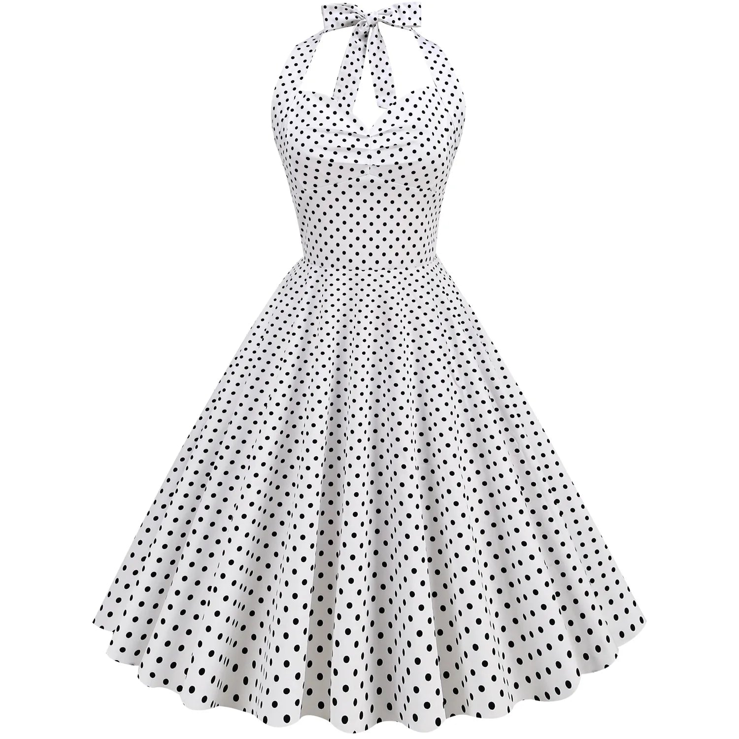 Polka Dot Hepburn Style 50s 60s Vintage Dress A-Line Backless Halter Pin Up Rockabilly Dress Women Summer Retro Party Vestidos