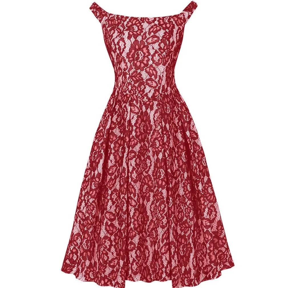 Women Robe Pin Up Lace Dress Retro 2025 Vintage 50s 60s Rockabilly Gauze Swing Summer Female Dresses Elegant Tunic Vestido