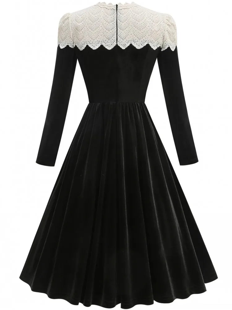 Women Spring Pin Up Casual Party Dress 2026 Long Sleeve Retro Robe 60s 50s Vintage Rockabilly 1960s 1950s Swing Dress Vestidos