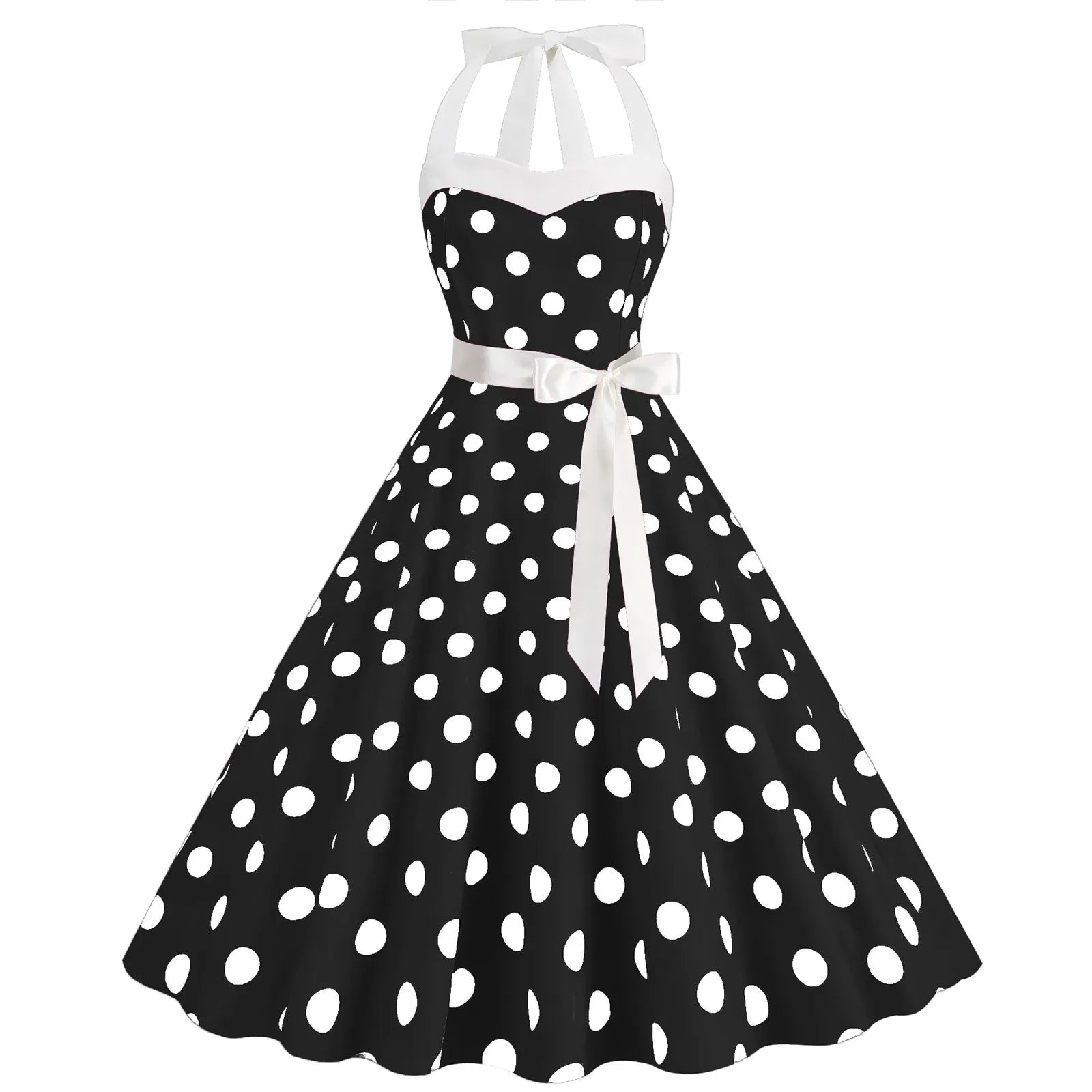 Polka Dot Summer Ladies Dress Vintage Retro With Sleeveless V-Neck Pin up Vestidos Robe Femme Casual A-line Party Dress 2024