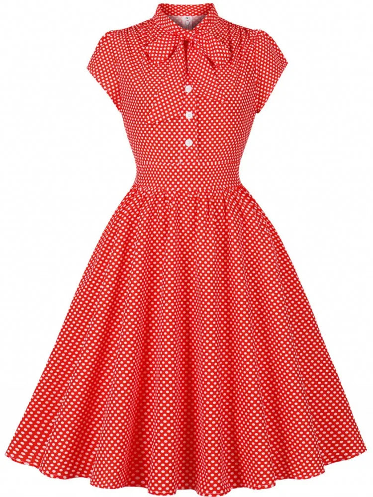 Women Summer Pin Up Casual Party Dress Short Sleeve Retro Robe 60s 50s Vintage Rockabilly 1960s 1950s Swing Dress Vestidos
