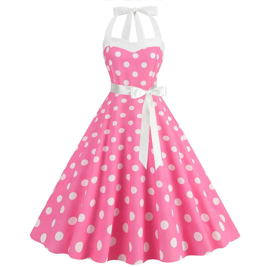 Polka Dot Summer Ladies Dress Vintage Retro With Sleeveless V-Neck Pin up Vestidos Robe Femme Casual A-line Party Dress 2024