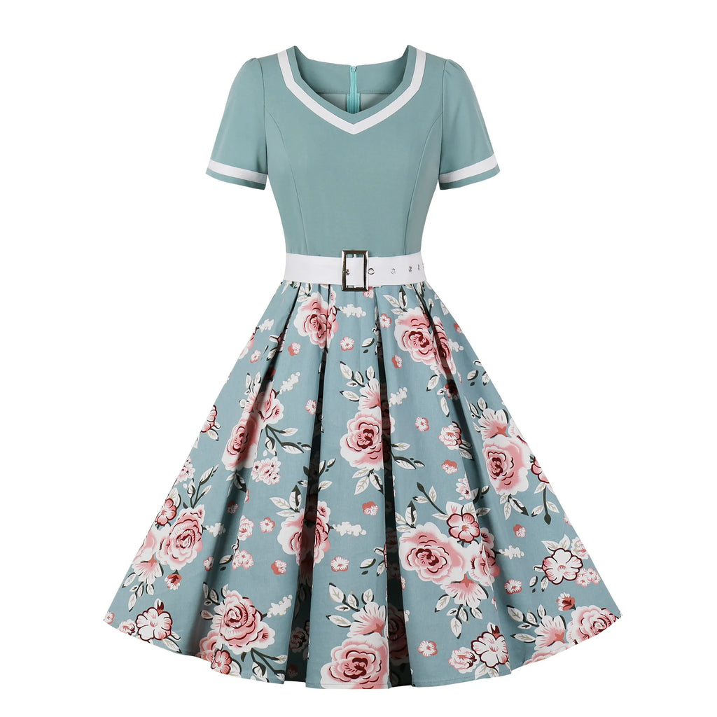 2024 New Vintage Polka Dot Print Dress Retro Rockabilly Robe Femme Women V-Neck A-Lined Swing Hepburn Pin Up 50s Party Vestidos
