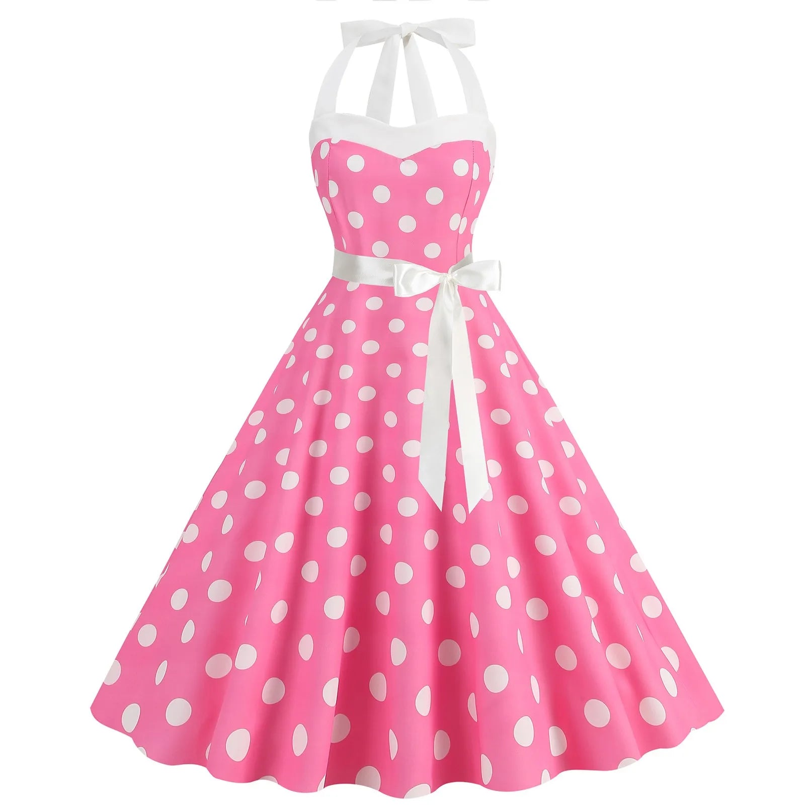 Polka Dot Summer Ladies Dress Vintage Retro With Sleeveless V-Neck Pin up Vestidos Robe Femme Casual A-line Party Dress 2024