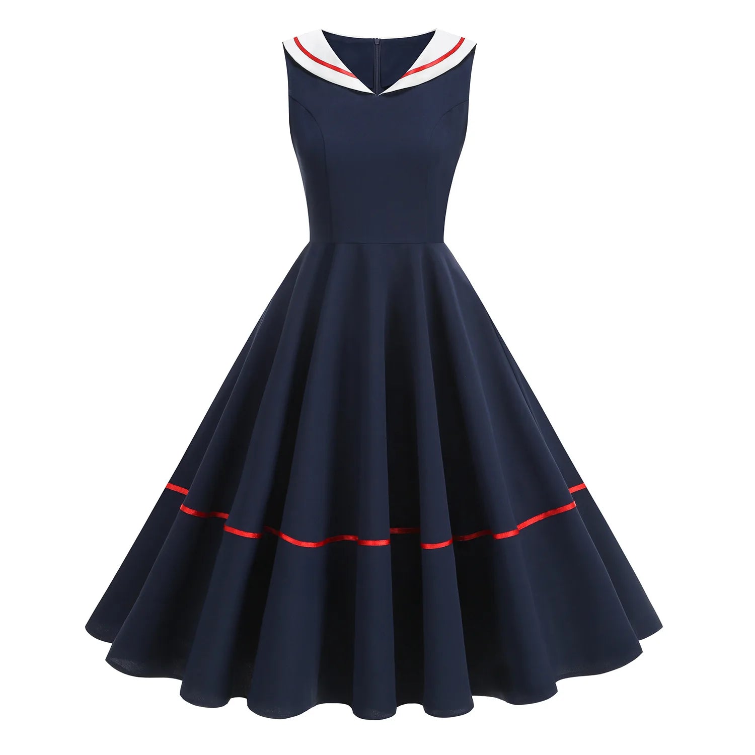 Preppy Style  Sailor Collar Vintage 50s 60s Swing Dress Summer Women Clothes Elegant Sleeveless School Pin Up Rockabilly Dresses