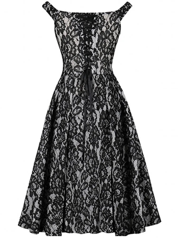 Women Robe Pin Up Lace Dress Retro 2025 Vintage 50s 60s Rockabilly Gauze Swing Summer Female Dresses Elegant Tunic Vestido