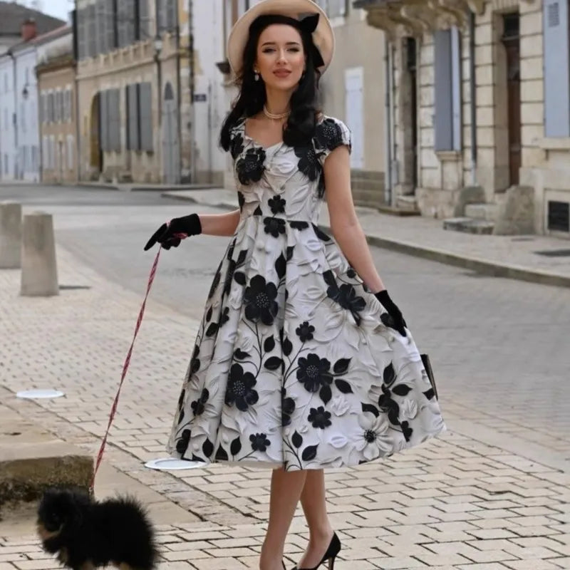 Women Spring Summer Pin Up Casual Party Dress 2026 Retro Robe 60s 50s Vintage Rockabilly 1960s 1950s Swing Dress Vestidos