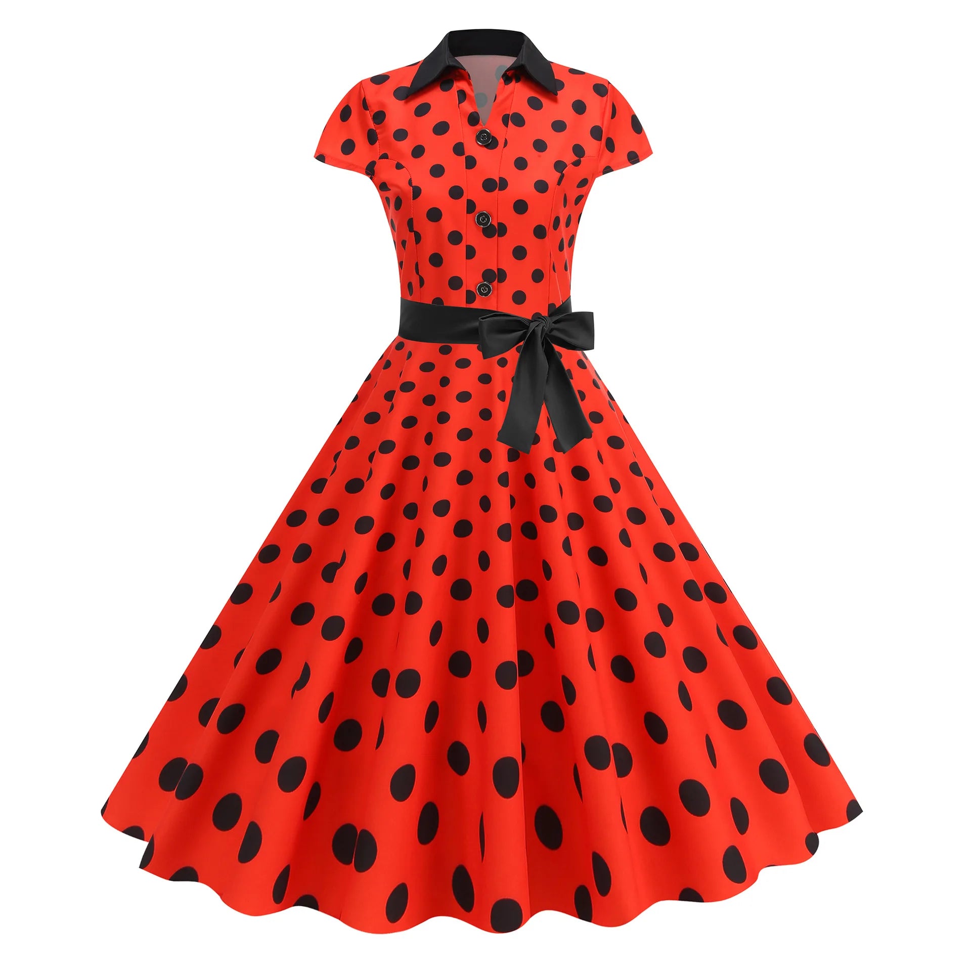 Polka Dot Summer Dress 2025 Women Hepburn Vintage Rockabilly Pin Up Dress Robe Femme Belted Casual Retro Elegant Party Sundress