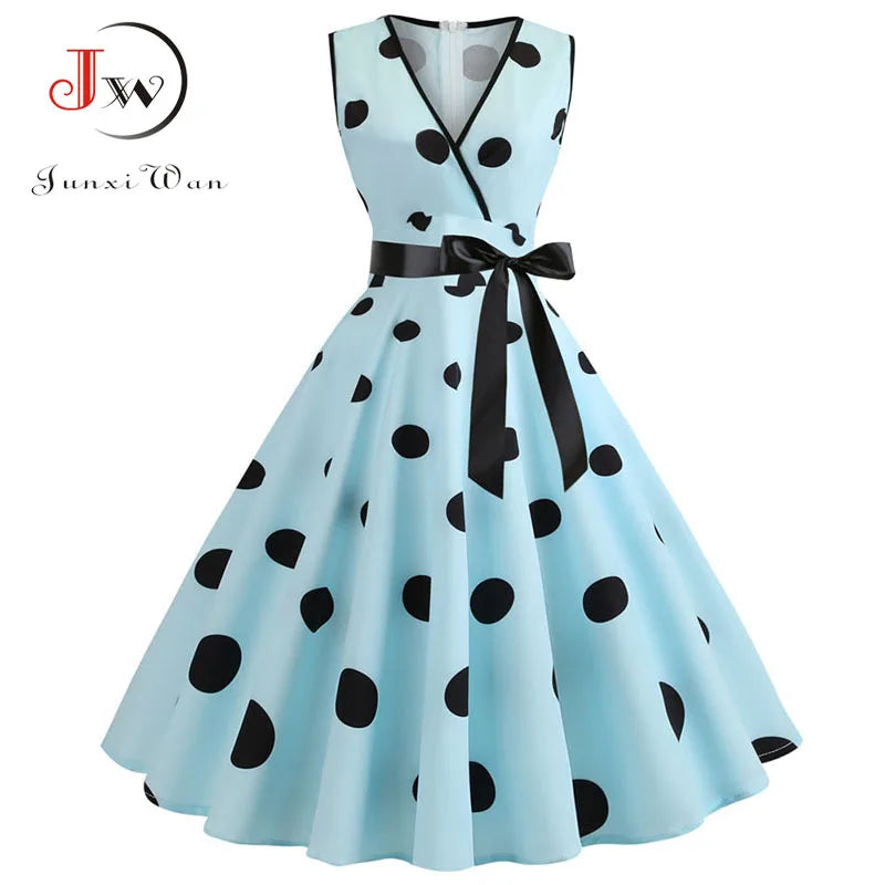 Woman Retro Dresses Audrey Hepburn 1950s 60s Rockabilly Polka Dot Bow Pinup Ball Grown Party Robe  Vestidos