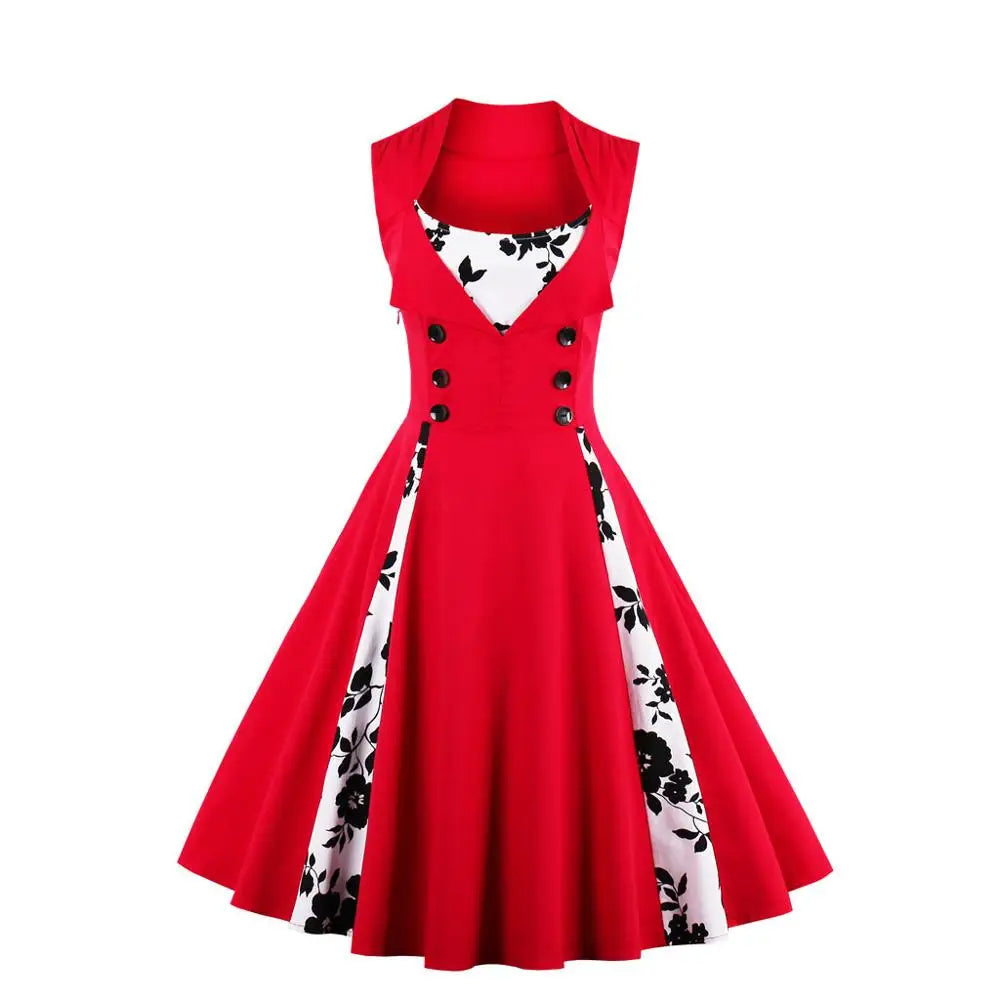 5XL Women Robe Retro Vintage Dress Rockabilly Patchwork Big Swing Pin Up Party Dresses Elegant Tunic Vestidos Casual