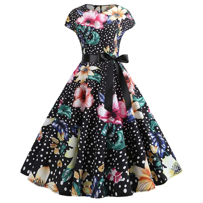 Women Floral Print Summer Dress 50s 60s Vintage Dress Female Short Sleeve Retro Robe Rockabilly Party Dresses Vestidos