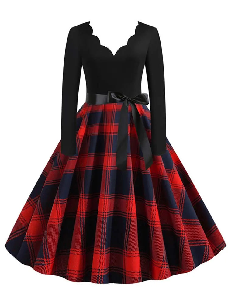 Women Long Sleeve Winter Vintage Dresses Sexy Black Music Note Print V-neck Rockabilly Pin up Party Dress Vestidos Plus size