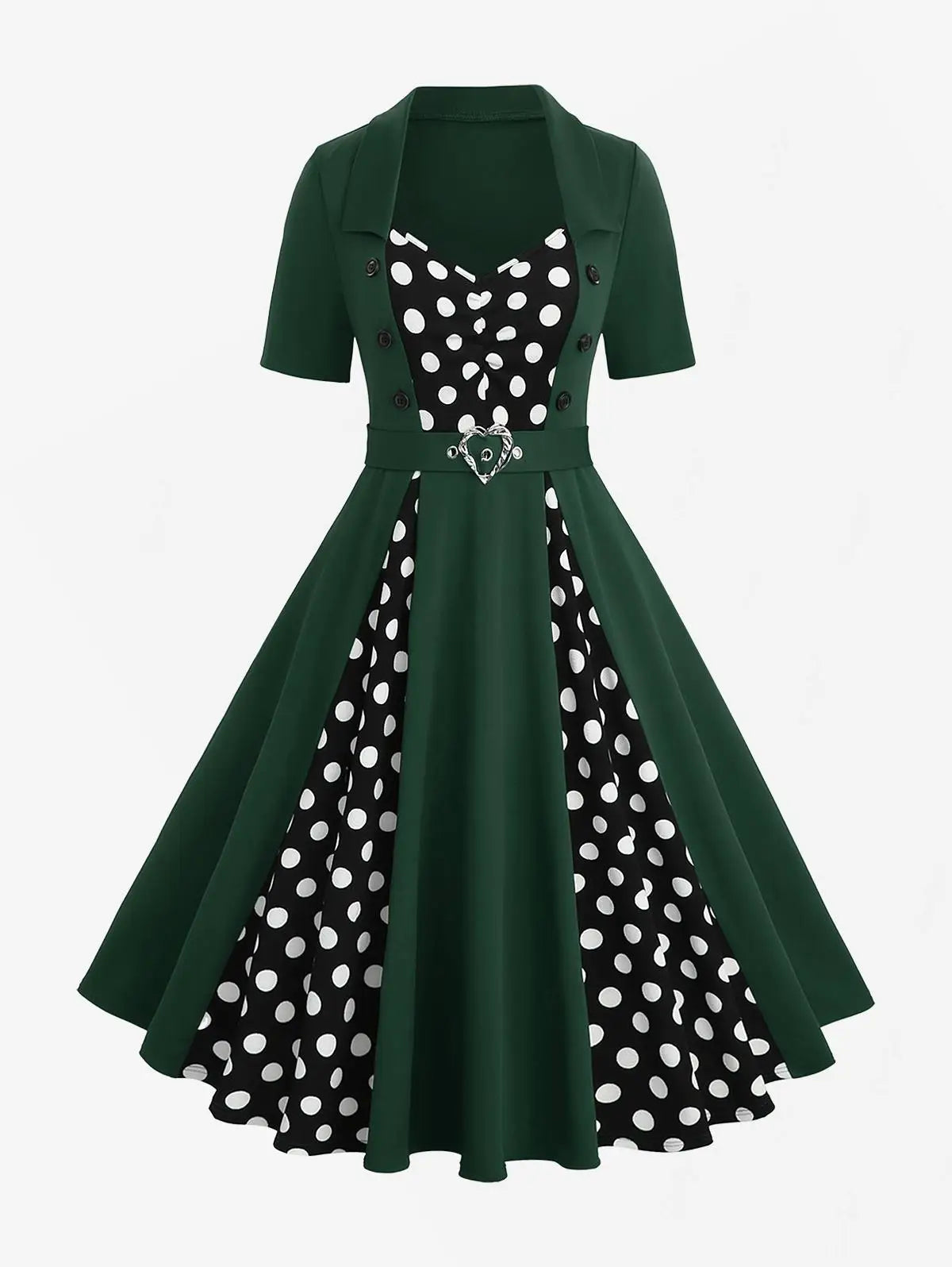 ROSEGAL Plus Size Womens 1950s Retro Vintage Dresses Polka Dot Mock Buttons Heart Buckle Ruched Rockabilly Cocktail Party Dress