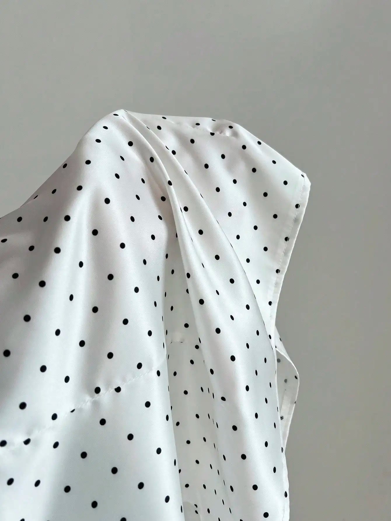 Women Satin Polka Dot Long Sleeve Shirt And Slip Dress 2-Piece Set