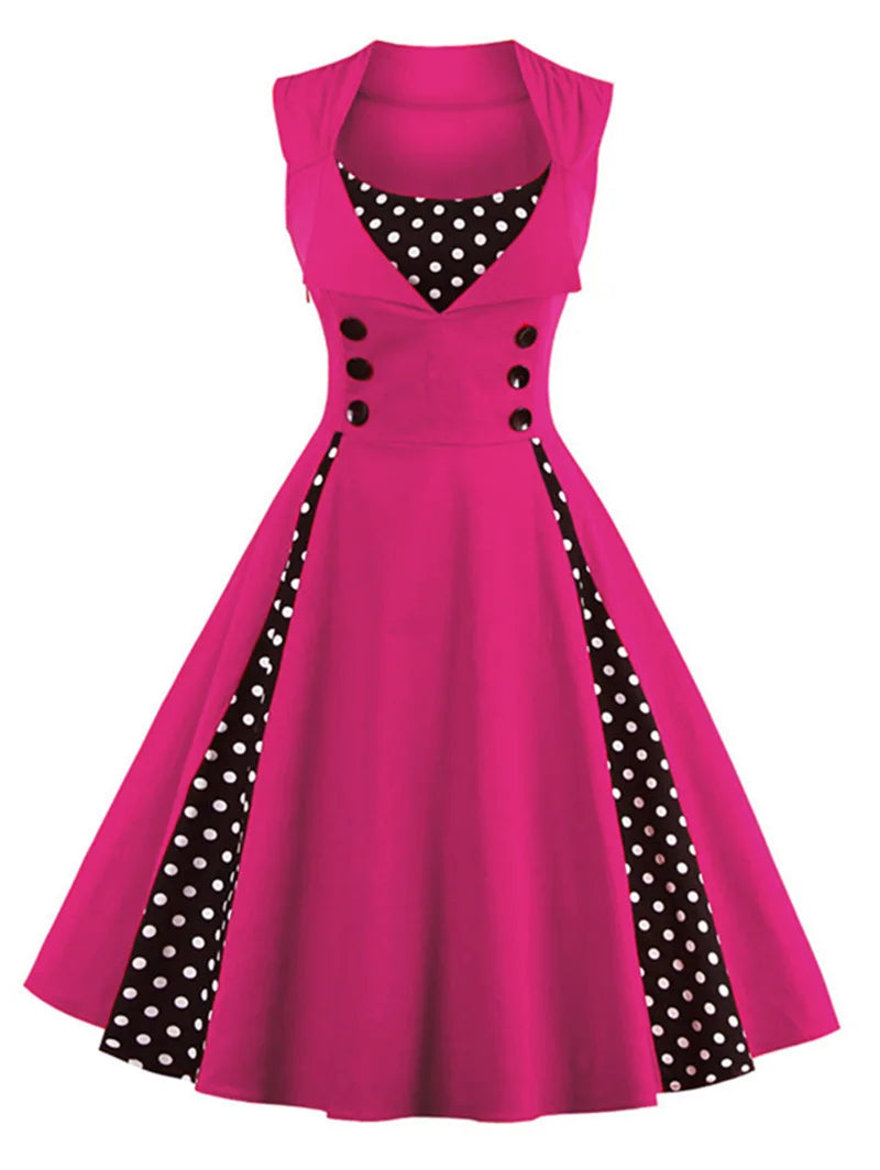 5XL Women Robe Retro Vintage Dress Rockabilly Patchwork Big Swing Pin Up Party Dresses Elegant Tunic Vestidos Casual