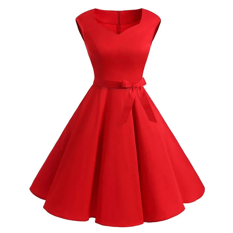 Women Summer Dress 2025 Elegant Retro Vintage 50s 60s Robe Rockabilly Swing Pin up Dresses Casual Sesy V neck Red Party Vestidos