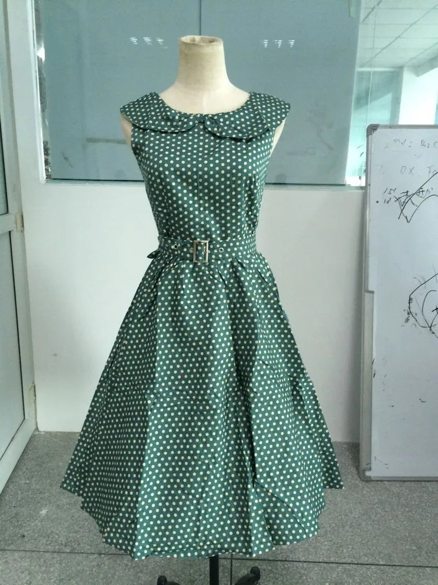 Summer Cheap Plus Size Pin Up Polka Dot Halterneck R1010 Swing Jive Rockabilly Dress Size S-4XL