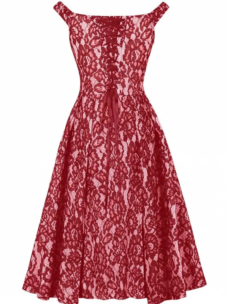 Women Robe Pin Up Lace Dress Retro 2025 Vintage 50s 60s Rockabilly Gauze Swing Summer Female Dresses Elegant Tunic Vestido