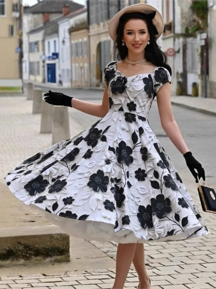 Women Spring Summer Pin Up Casual Party Dress 2026 Retro Robe 60s 50s Vintage Rockabilly 1960s 1950s Swing Dress Vestidos