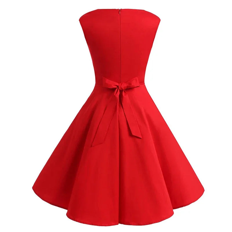 Women Summer Dress 2025 Elegant Retro Vintage 50s 60s Robe Rockabilly Swing Pin up Dresses Casual Sesy V neck Red Party Vestidos