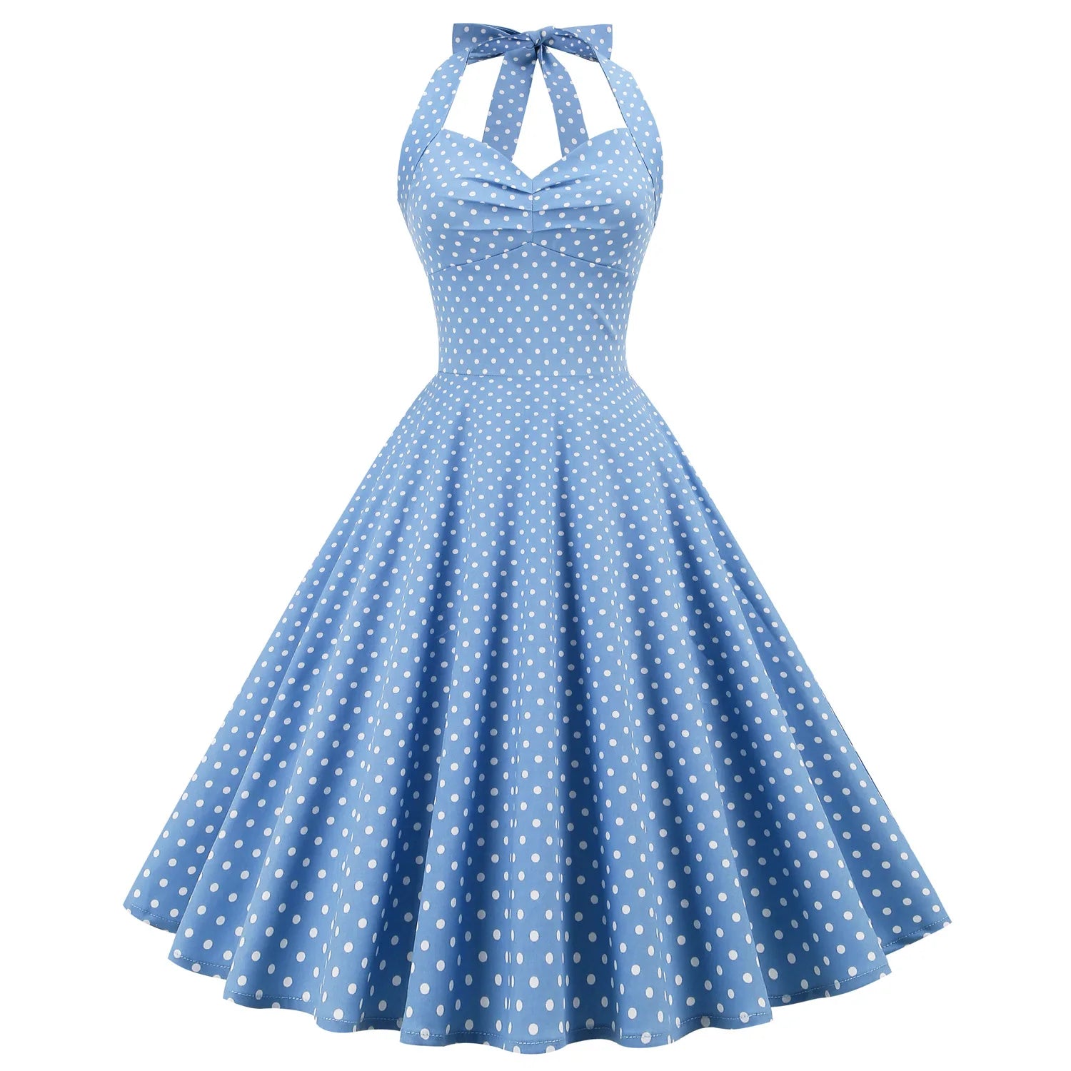Polka Dot Hepburn Style 50s 60s Vintage Dress A-Line Backless Halter Pin Up Rockabilly Dress Women Summer Retro Party Vestidos