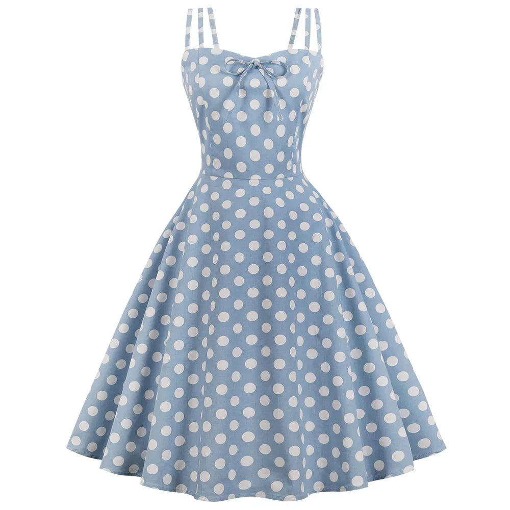 Polka Dot Vintage 1950s Yellow Dress Plus Size 4xl Women Summer Elegant Strap Pin up 60s Tunic Summer Rockabilly Cotton Dresses