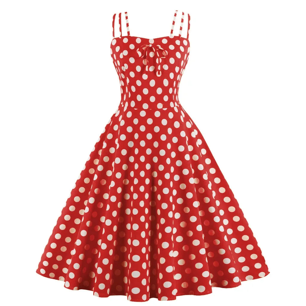 Polka Dot Vintage 1950s Yellow Dress Plus Size 4xl Women Summer Elegant Strap Pin up 60s Tunic Summer Rockabilly Cotton Dresses