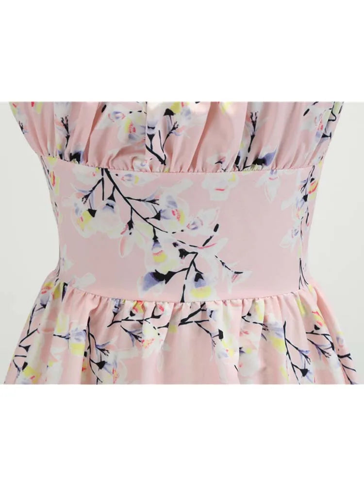 Elegant Floral Print Summer Dress Women Puff Sleeve Swing Vintage Pin up Party Robe Femme Classic Jurken Style