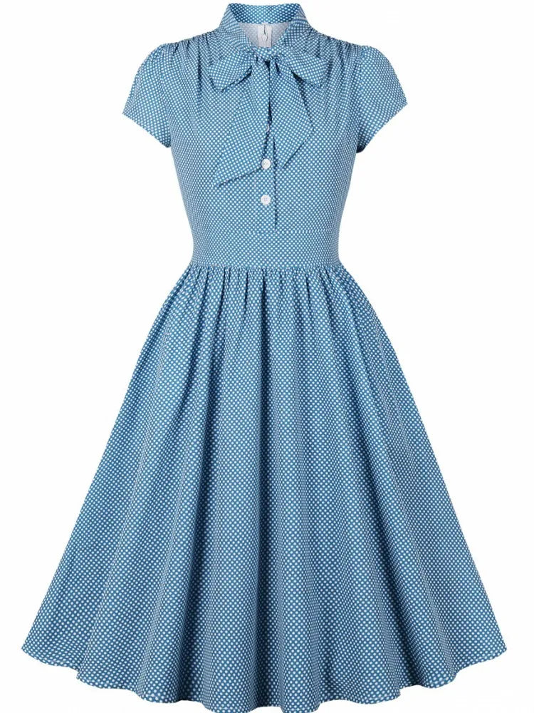 Women Summer Pin Up Casual Party Dress Short Sleeve Retro Robe 60s 50s Vintage Rockabilly 1960s 1950s Swing Dress Vestidos