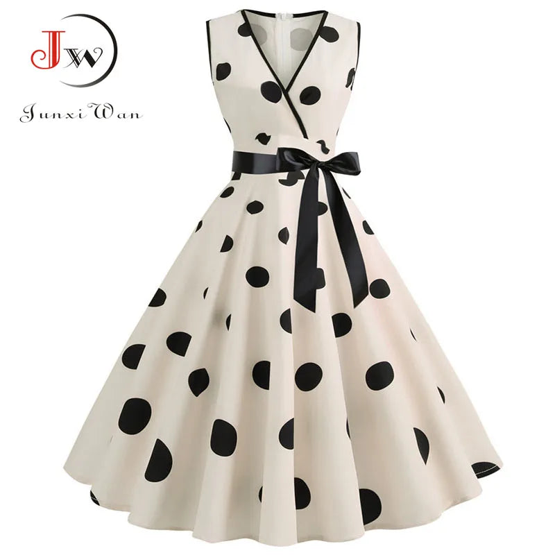 Woman Retro Dresses Audrey Hepburn 1950s 60s Rockabilly Polka Dot Bow Pinup Ball Grown Party Robe  Vestidos