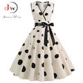 Woman Retro Dresses Audrey Hepburn 1950s 60s Rockabilly Polka Dot Bow Pinup Ball Grown Party Robe  Vestidos