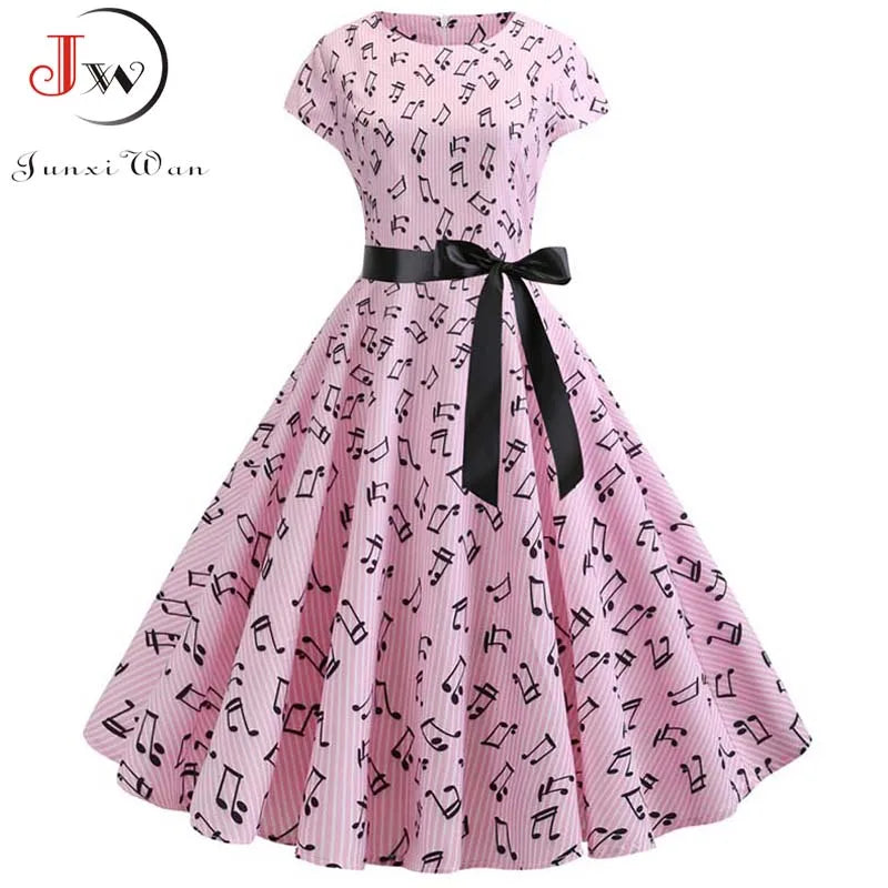 Women Floral Print Summer Dress 50s 60s Vintage Dress Female Short Sleeve Retro Robe Rockabilly Party Dresses Vestidos