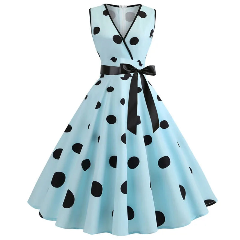 Woman Retro Dresses Audrey Hepburn 1950s 60s Rockabilly Polka Dot Bow Pinup Ball Grown Party Robe  Vestidos
