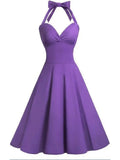 BABYONLINE 50s Audrey Hepburn Halter Dress for Women Vintage Tie Button Swing Dresses Pinup Rockabilly Cocktail Party Dress