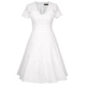 Sexy Deep V Neck High Waist White Lace Patchwork A Line Dress Summer Women Rockabilly Pin Up Casual Evening Party Ladies Dresses