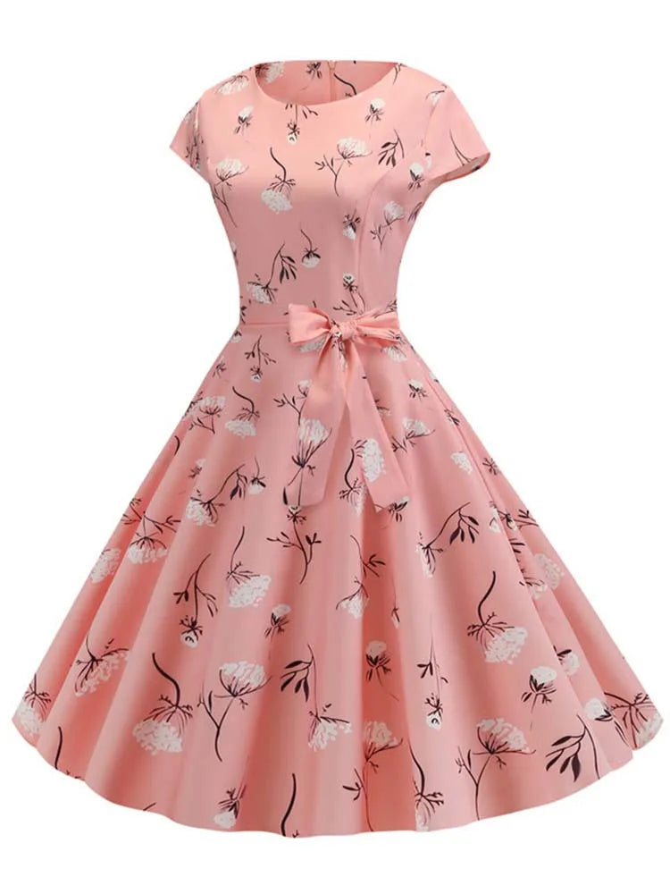 Summer Polka Dot Dress Women Elegant Short Sleeve A-Line Midi Party Dress Sundress Robe Rockabilly Vestidos
